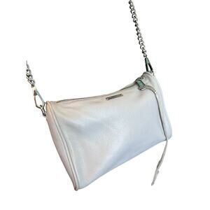 Rebecca Minkoff Lt Gray Leather Crossbody Purse Silver 4 Zip Accent Chain Strap